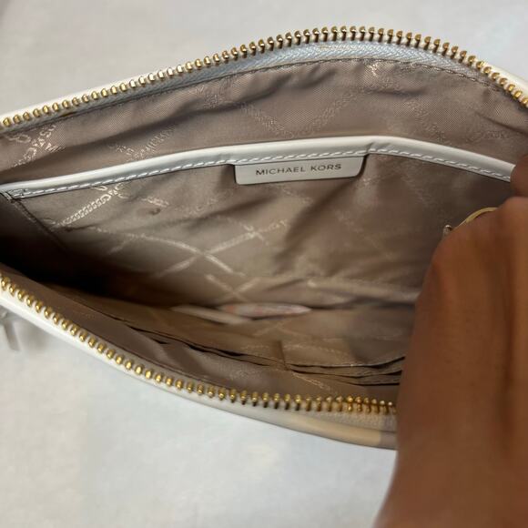NWT Michael Kors Jet Set Woven Fray Edge Optic White Zip Pouch Clutch Wristlet - Picture 6 of 10